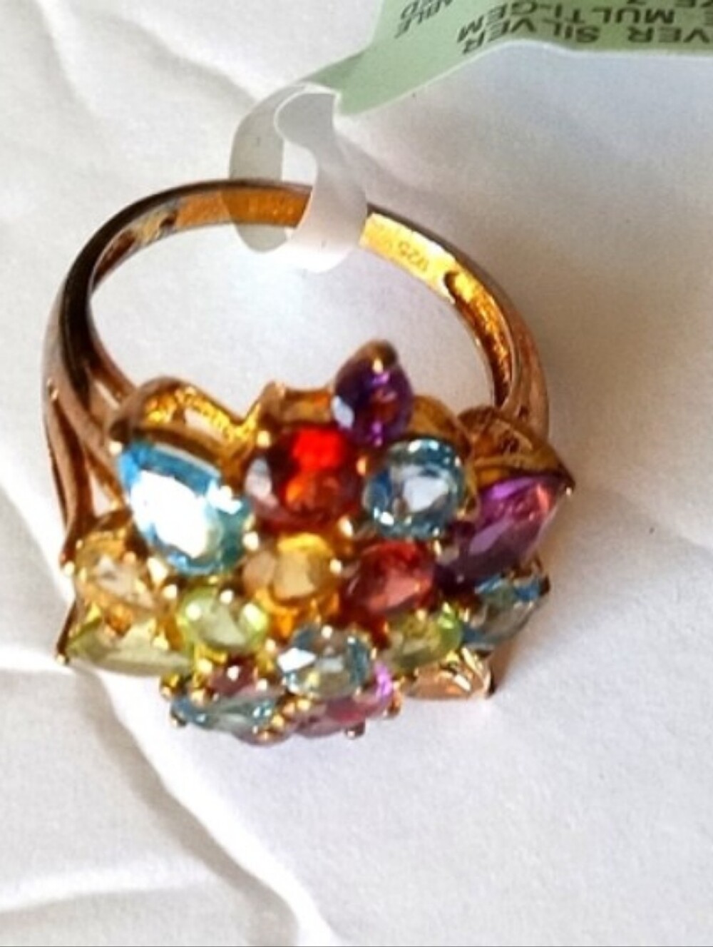14 Kt Gold Over 925 Silver Multiple Gemstone Ring- Size: 7